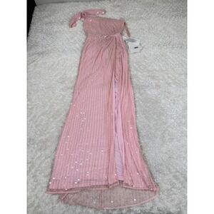 Mac Duggal 2 Gown Formal Dress One Shoulder Beaded Pink Prom Wedding Gala